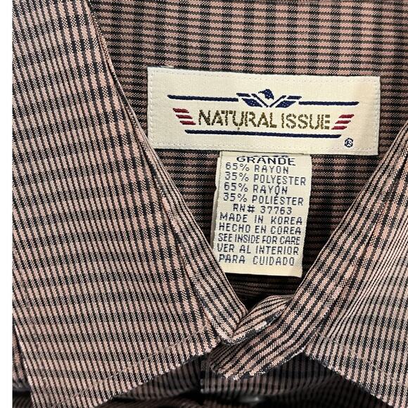 Vintage Natural Issue Long Sleeve Shirt Brown Micro Check Made in Korea Large - Picture 12 of 15